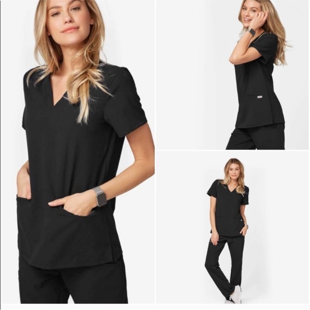 Figs Black Casma Two Pocket Scrub Top